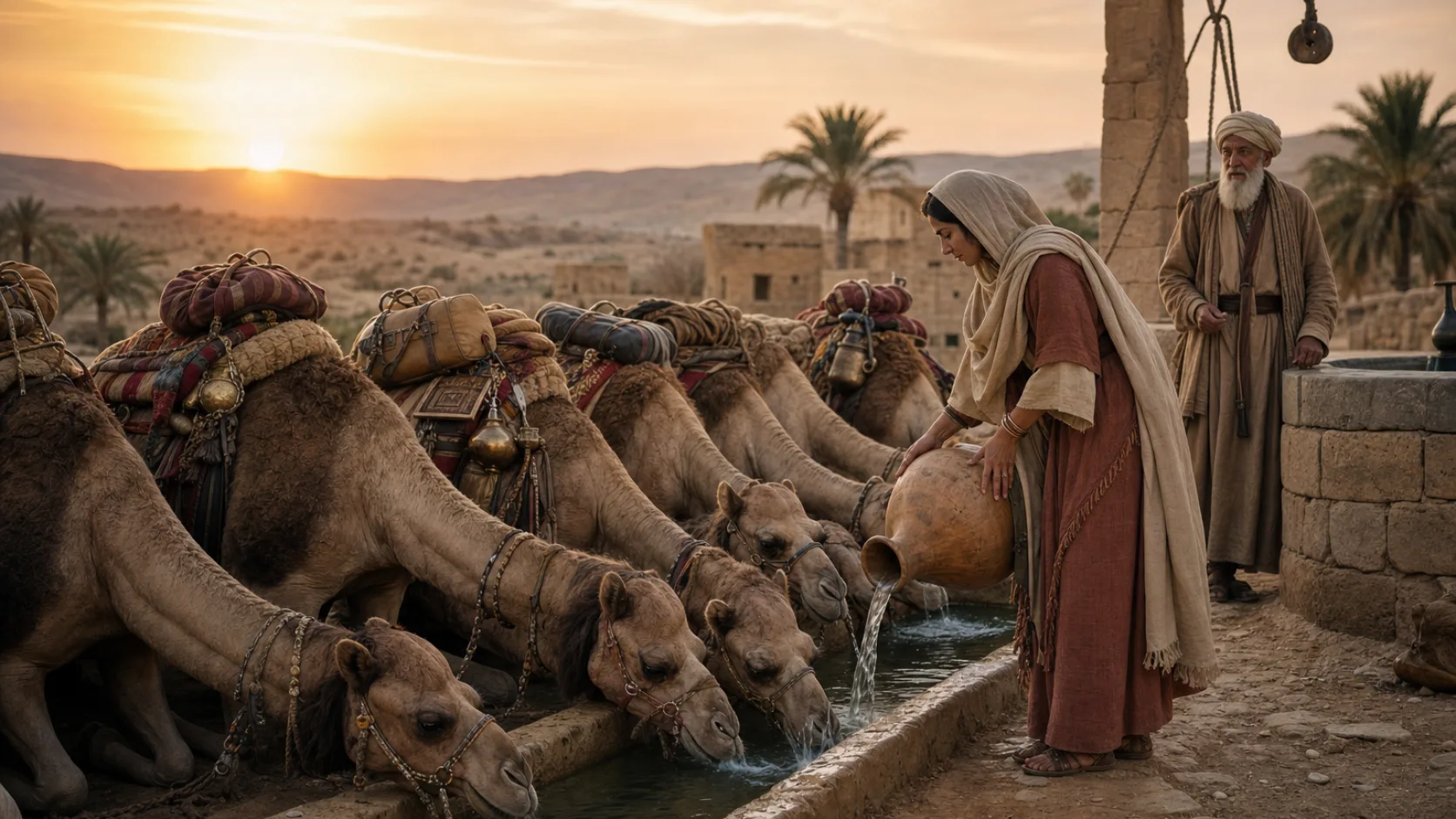 Biblical scene illustrating Genesis chapter 24
