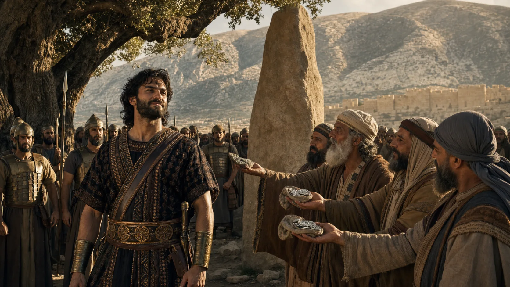 Biblical scene illustrating Abimelech Kills His Brothers and Becomes King