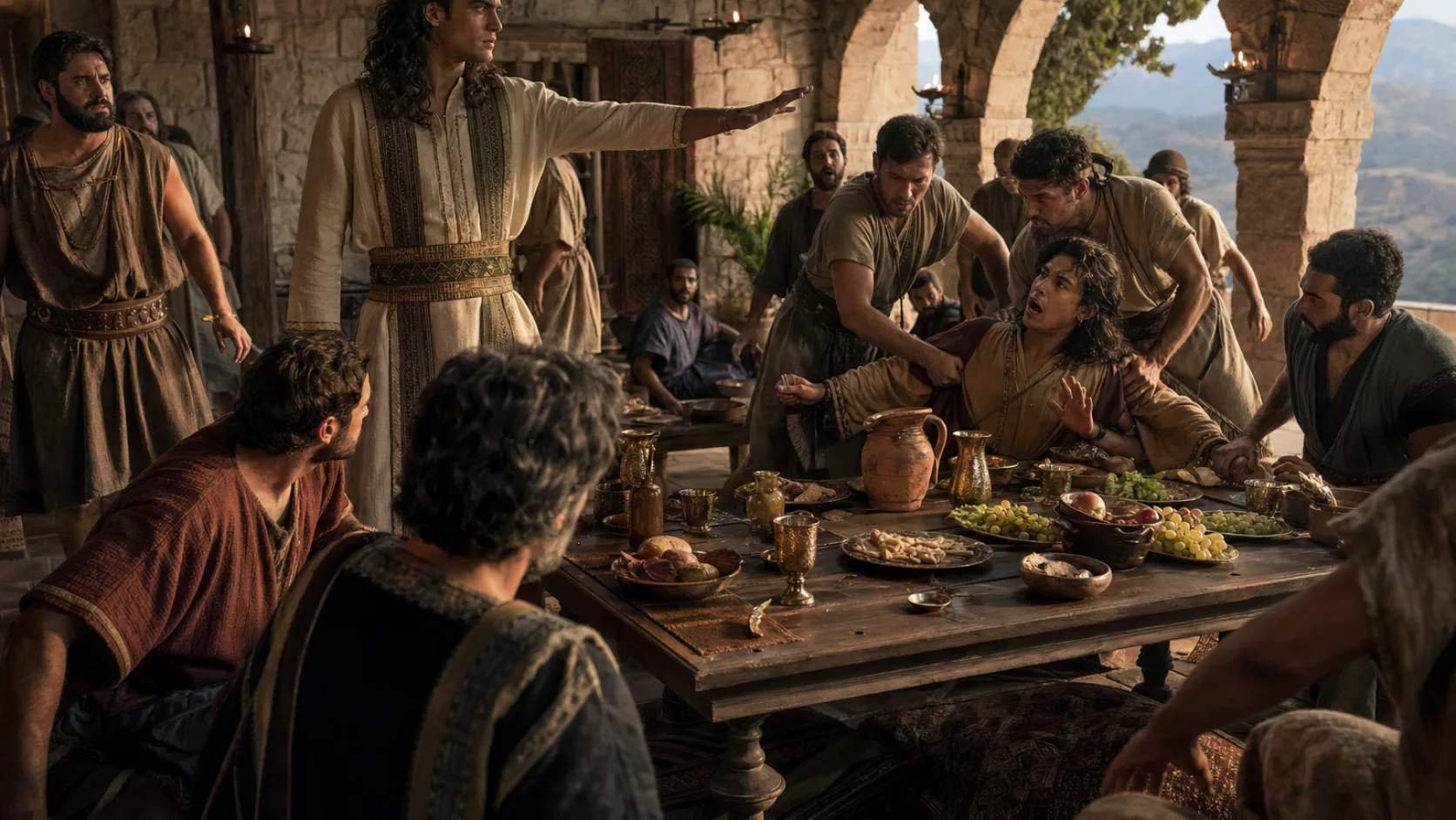 Biblical scene illustrating Absalom Kills Amnon