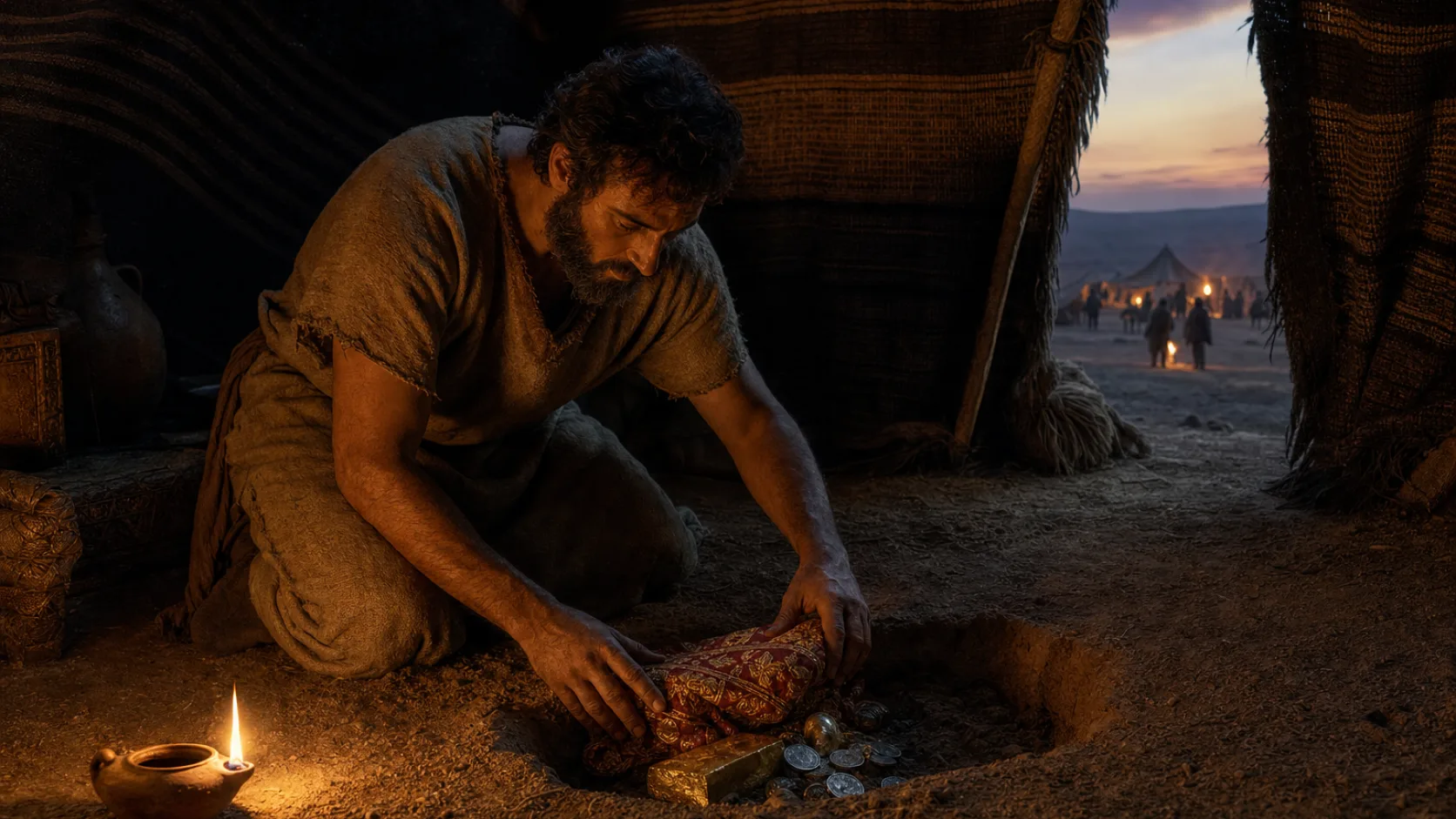 Biblical scene illustrating Achan Takes Devoted Things from Jericho