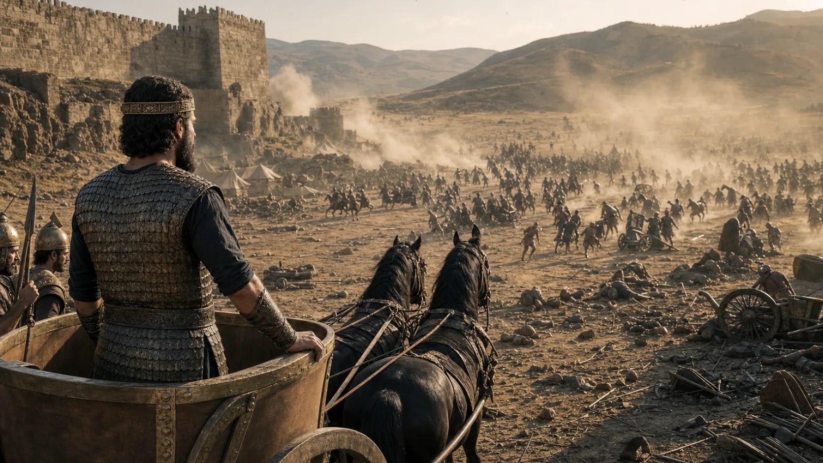 Biblical scene illustrating Ahab Defeats Ben-Hadads Army