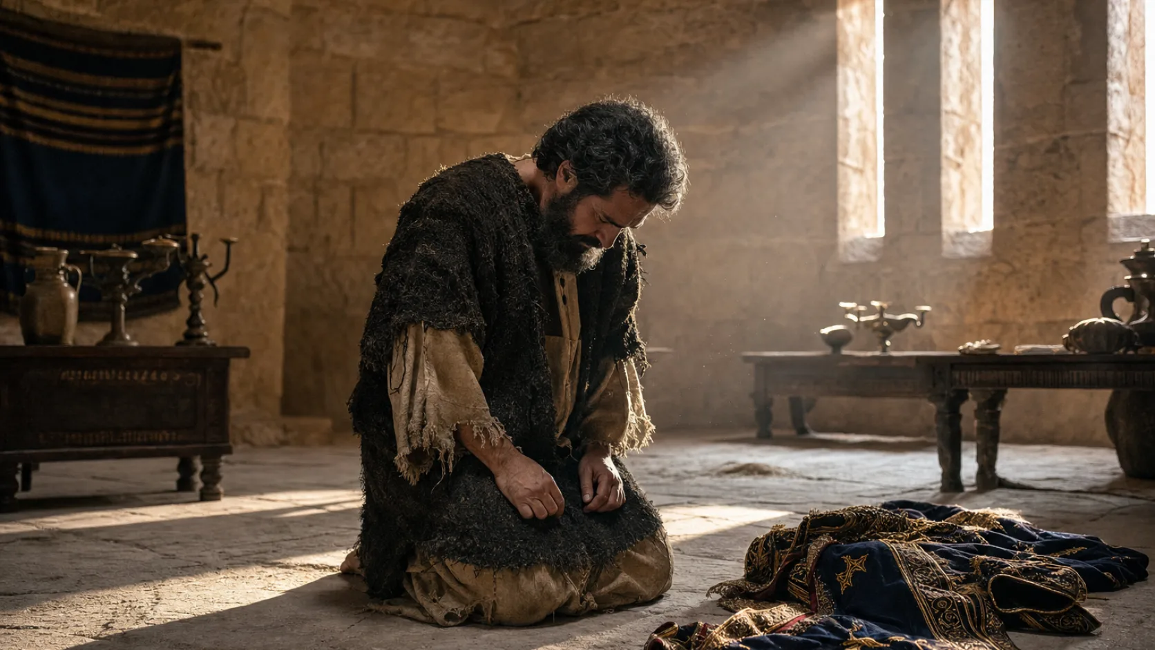 Biblical scene illustrating Ahab Humbles Himself before God