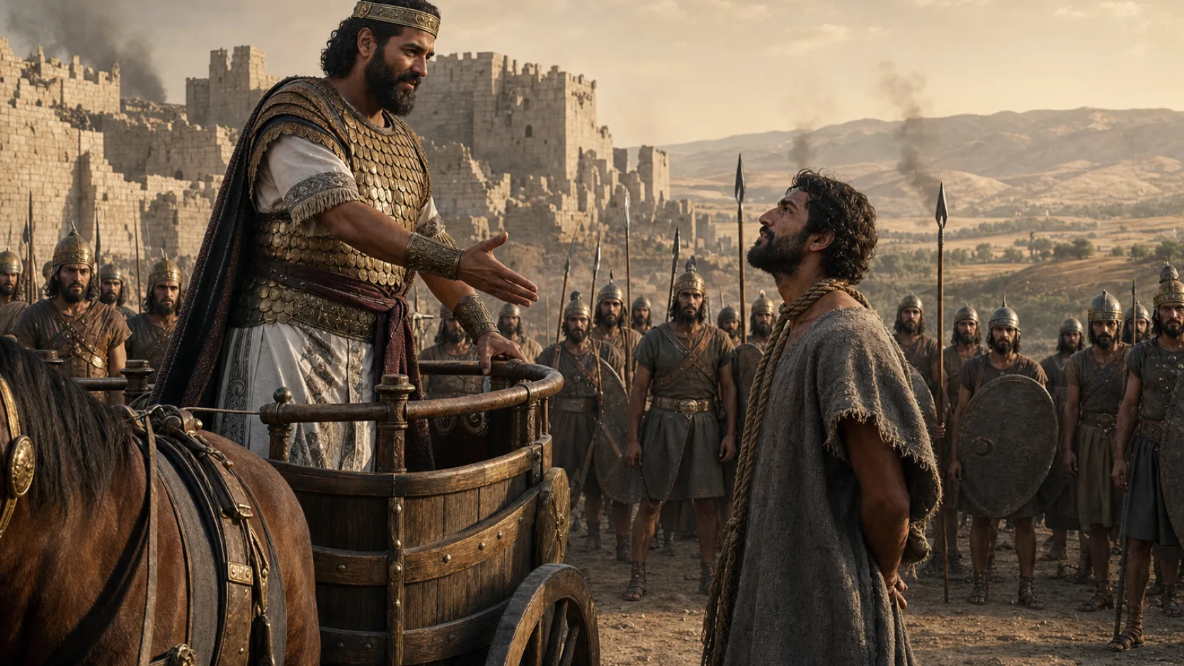 Biblical scene illustrating Ahab Spares Ben-Hadad