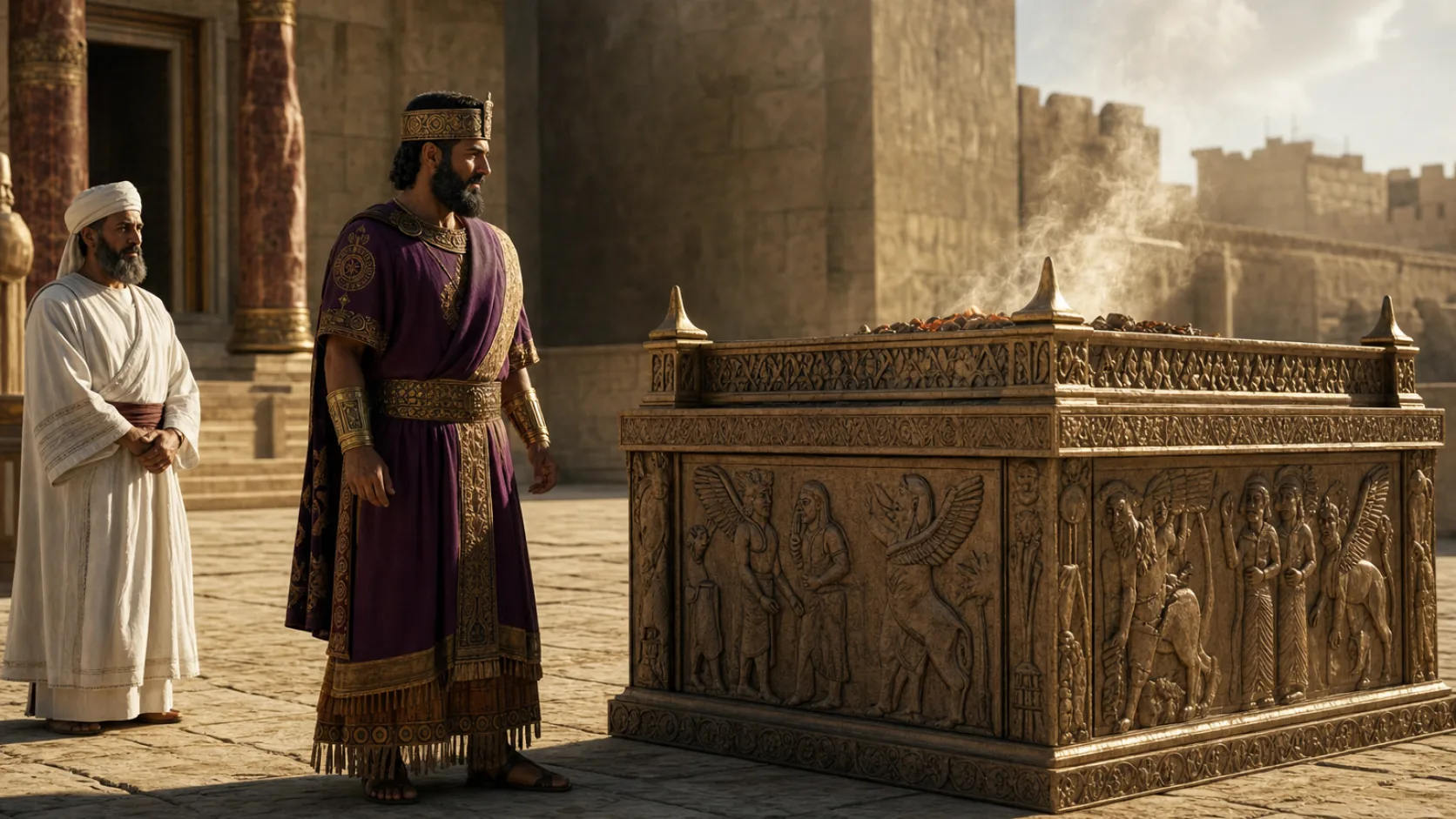 Biblical scene illustrating Ahaz Copies a Pagan Altar from Damascus