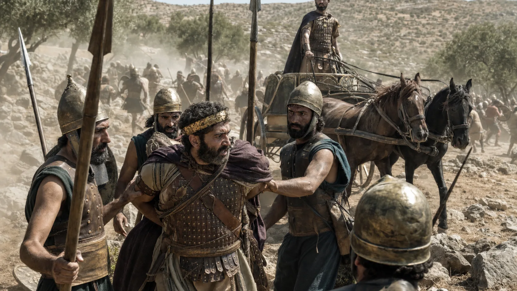 Biblical scene illustrating Amaziah Challenges Jehoash of Israel to Battle