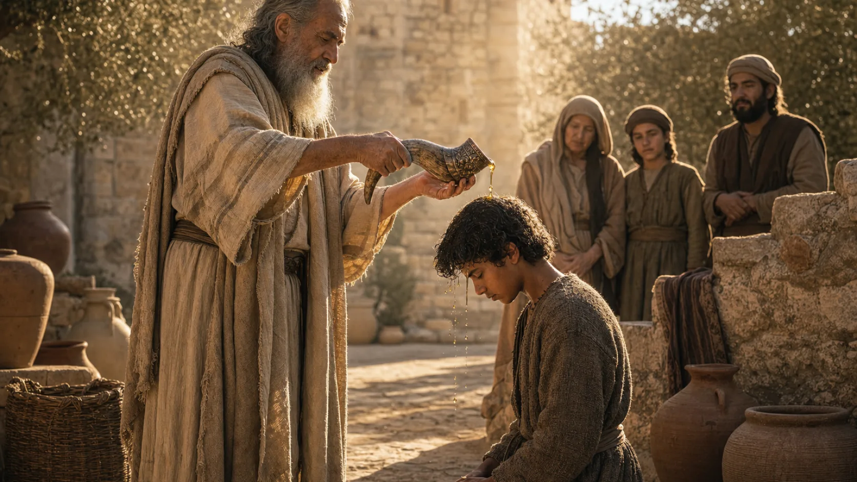 Anointing Oil in a detailed biblical historical scene