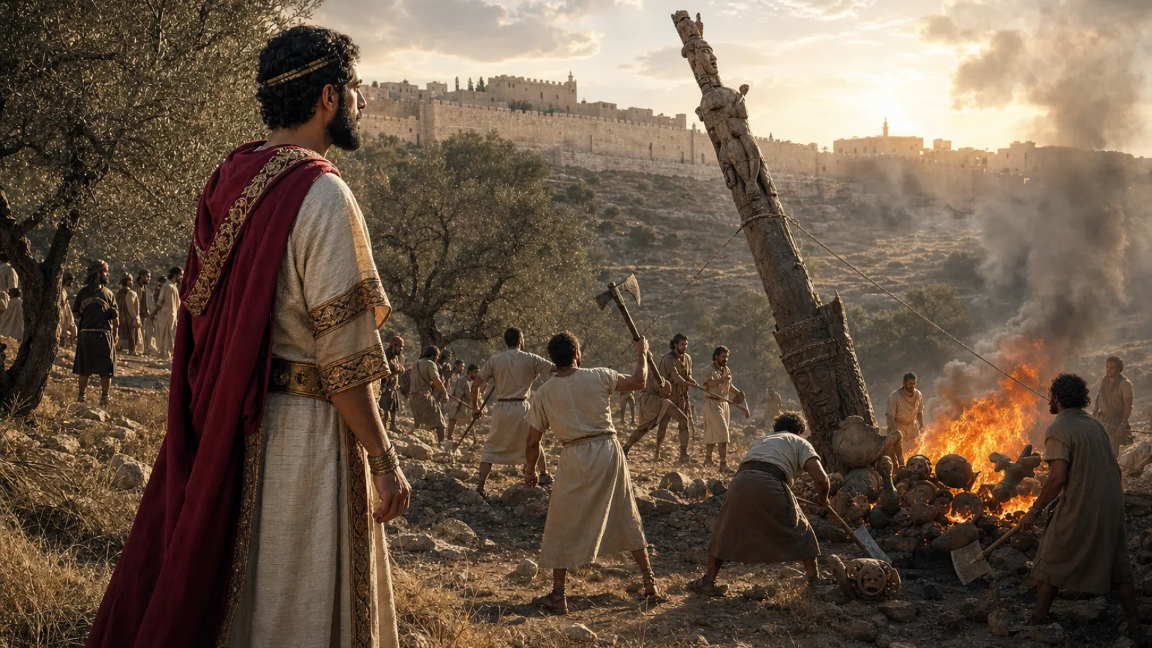 Biblical scene illustrating Asa Removes Idolatry from Judah