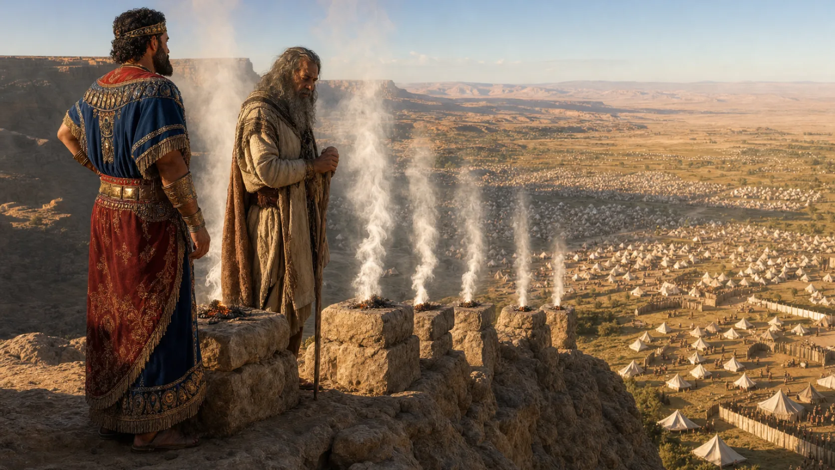 Biblical scene illustrating Balak Summons Balaam to Curse Israel