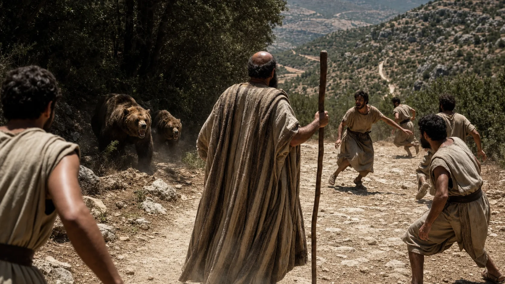 Biblical scene illustrating Bears Attack the Youths Who Mock Elisha