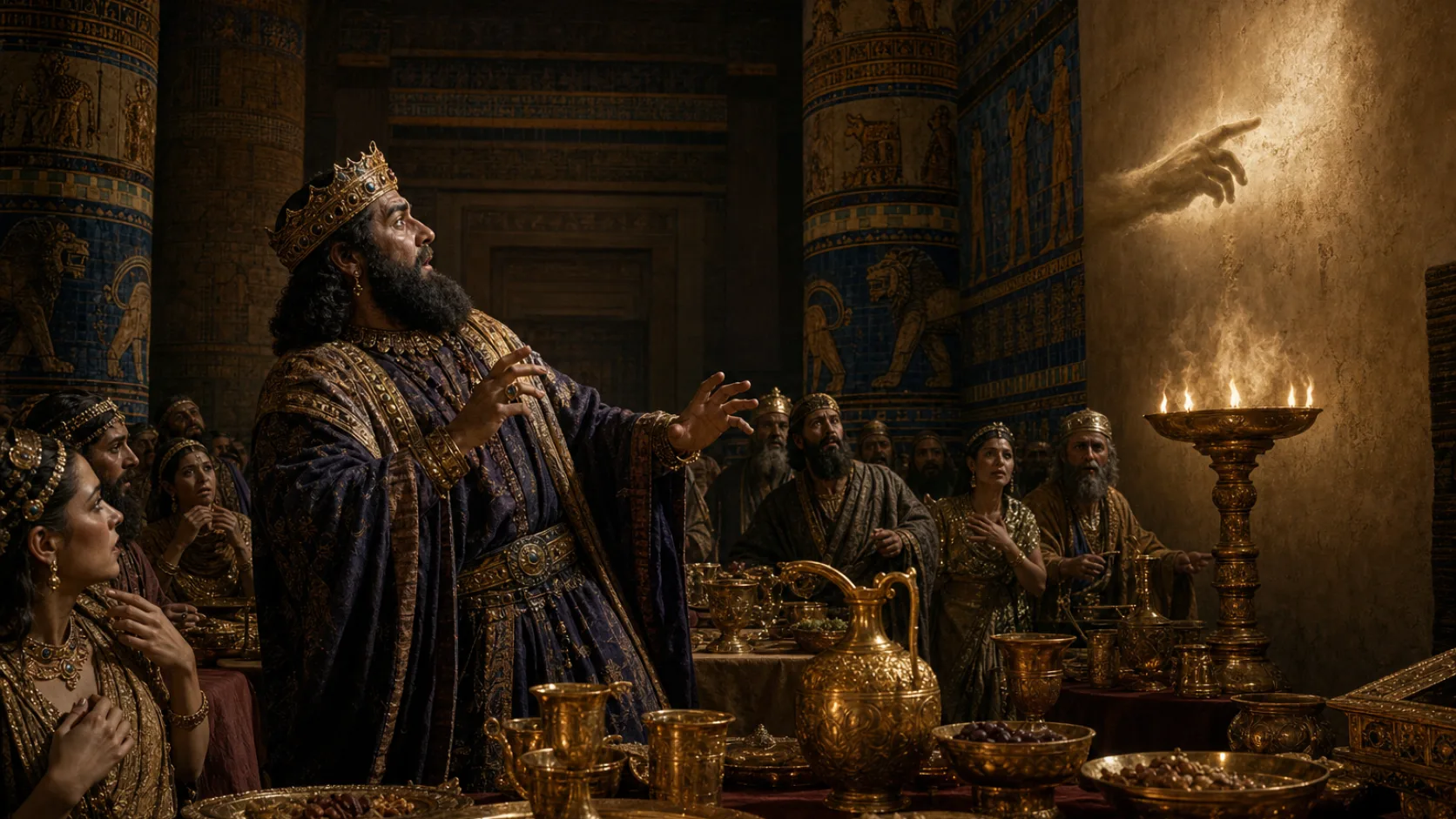 Biblical scene illustrating Belshazzar Holds a Great Feast for His Nobles