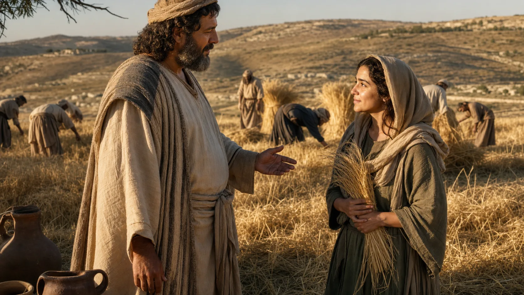 Biblical scene illustrating Boaz Shows Kindness to Ruth