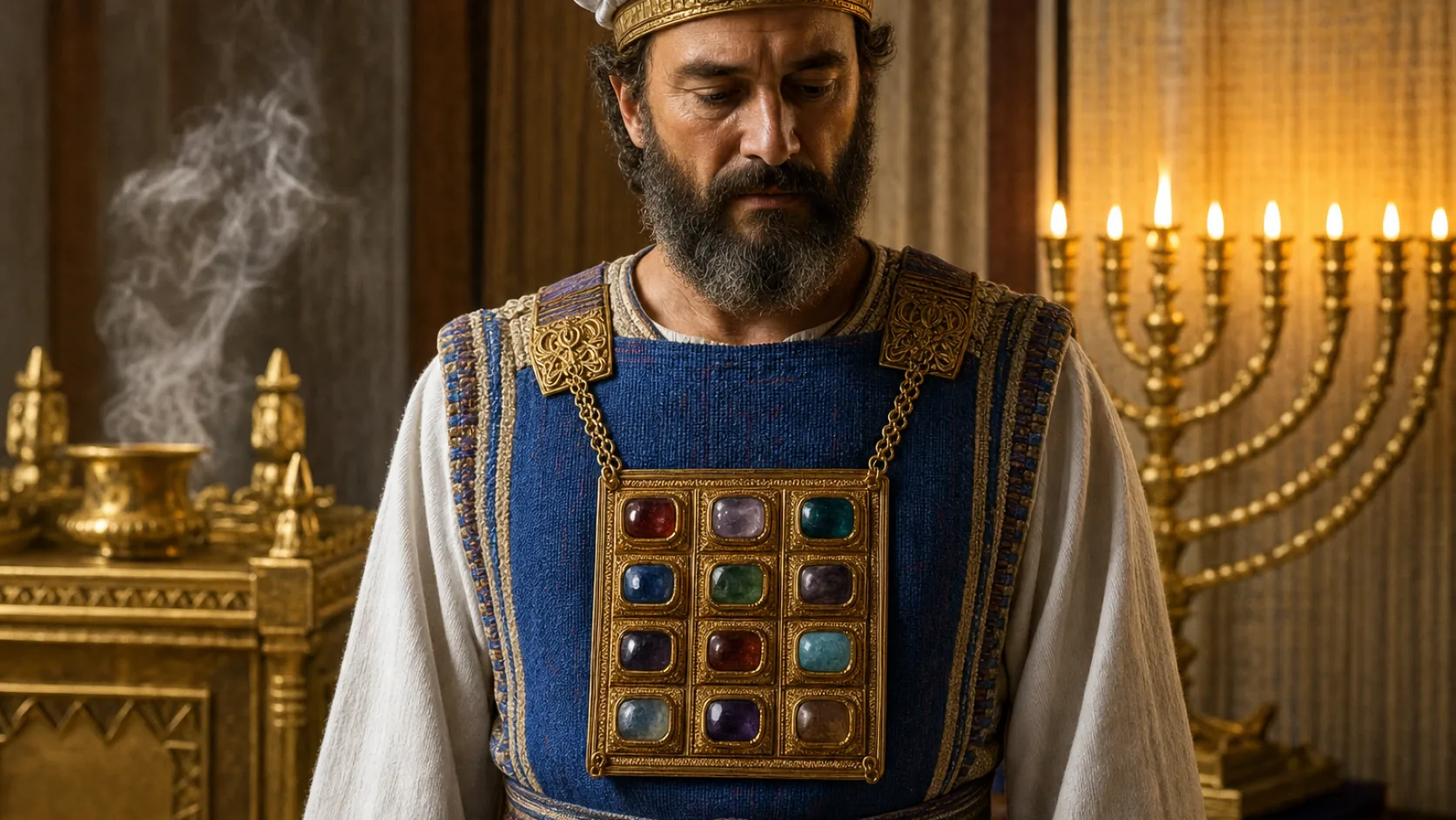 Breastpiece in a detailed biblical historical scene