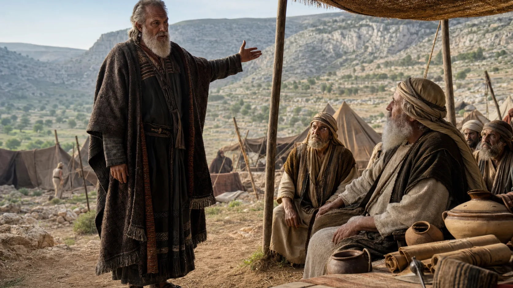 Biblical scene illustrating Caleb Requests Hebron as His Inheritance