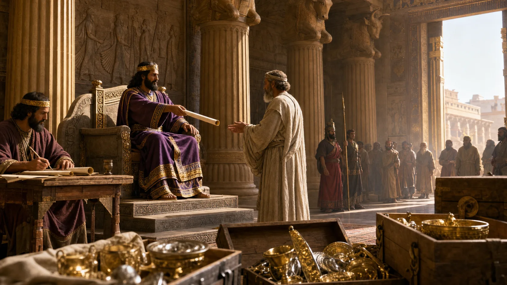 Biblical scene illustrating Cyrus Proclaims that the Temple in Jerusalem Should Be Rebuilt