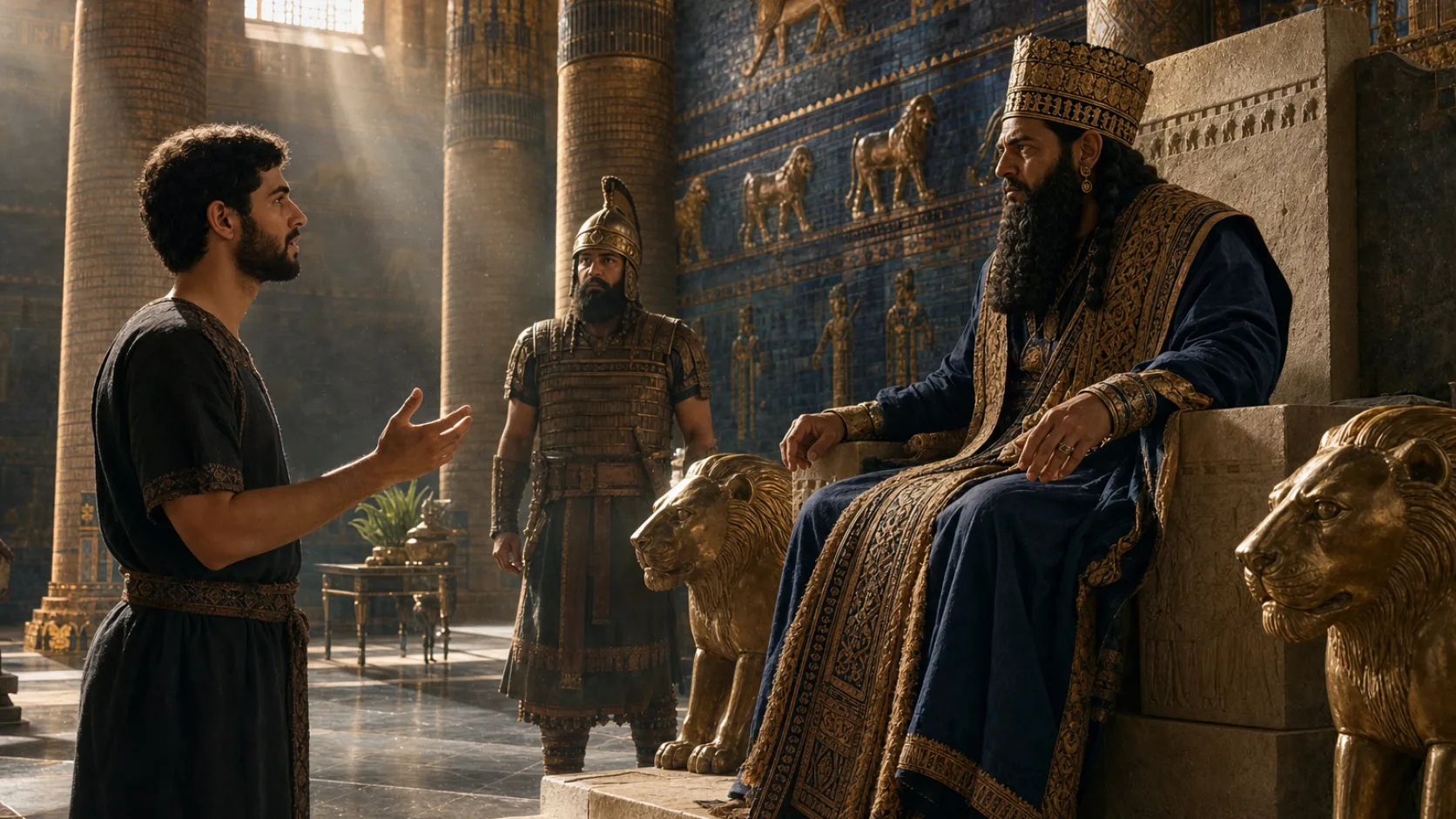 Biblical scene illustrating Daniel Asks the King for Time to Interpret the Dream