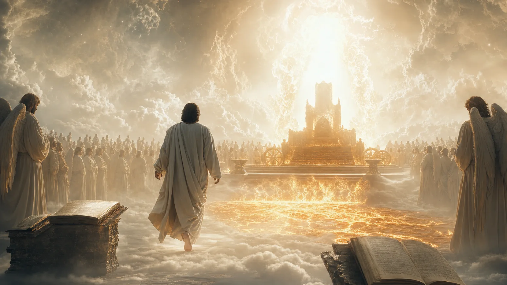 Biblical scene illustrating Daniel Sees the Ancient of Days Take His Throne