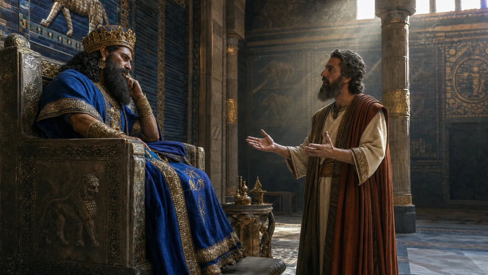 Biblical scene illustrating Daniel Warns Nebuchadnezzar to Repent