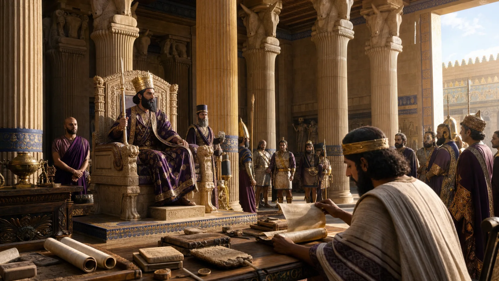 Biblical scene illustrating Darius Orders Imperial Support for the Temple