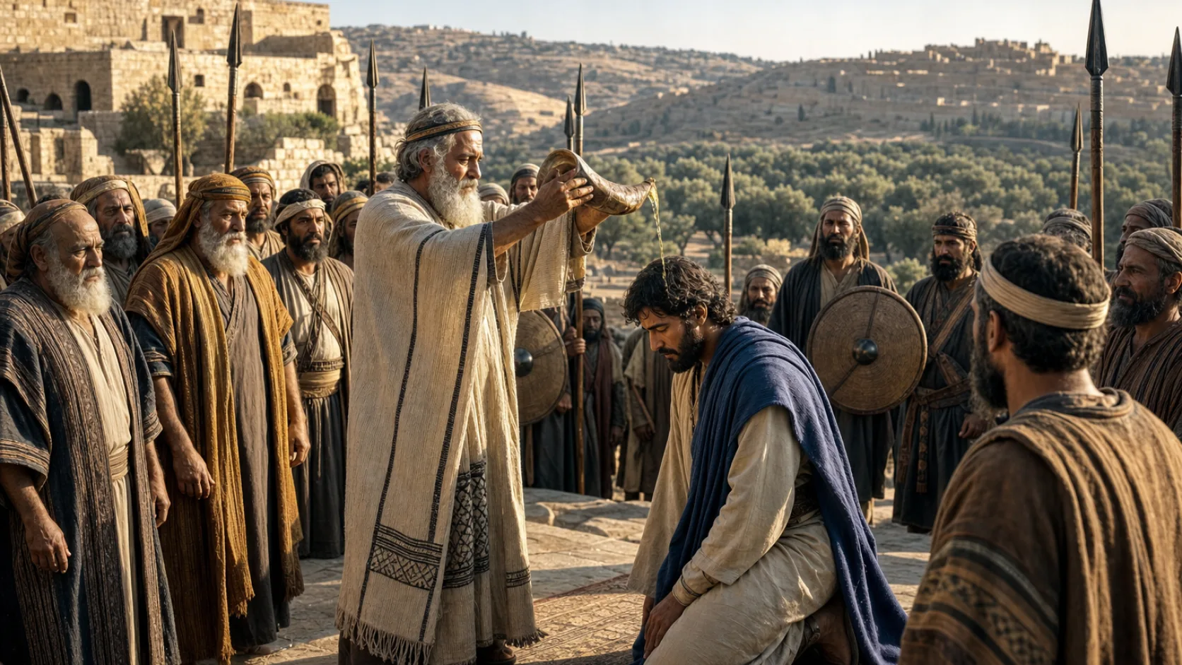 Biblical scene illustrating David Is Anointed King over All Israel