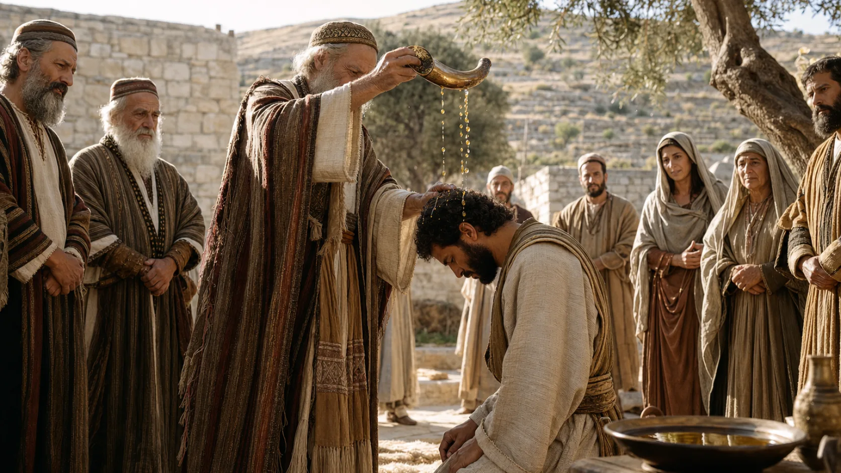 Biblical scene illustrating David Is Anointed King over Judah