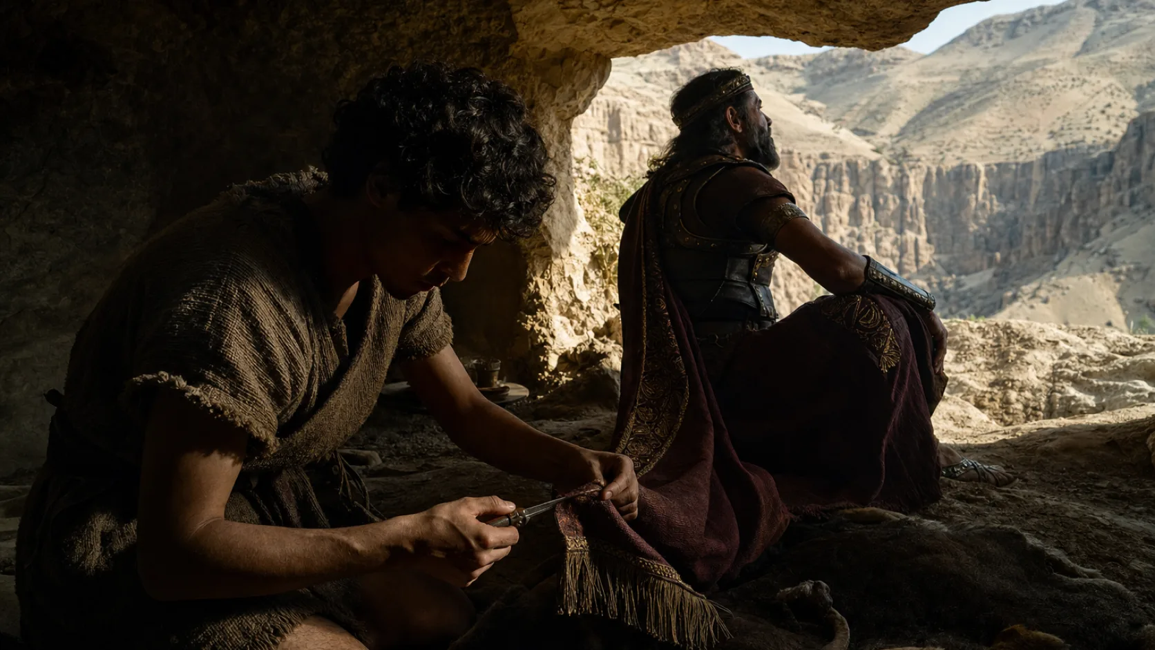 Biblical scene illustrating David Is Delivered from Saul and His Enemies