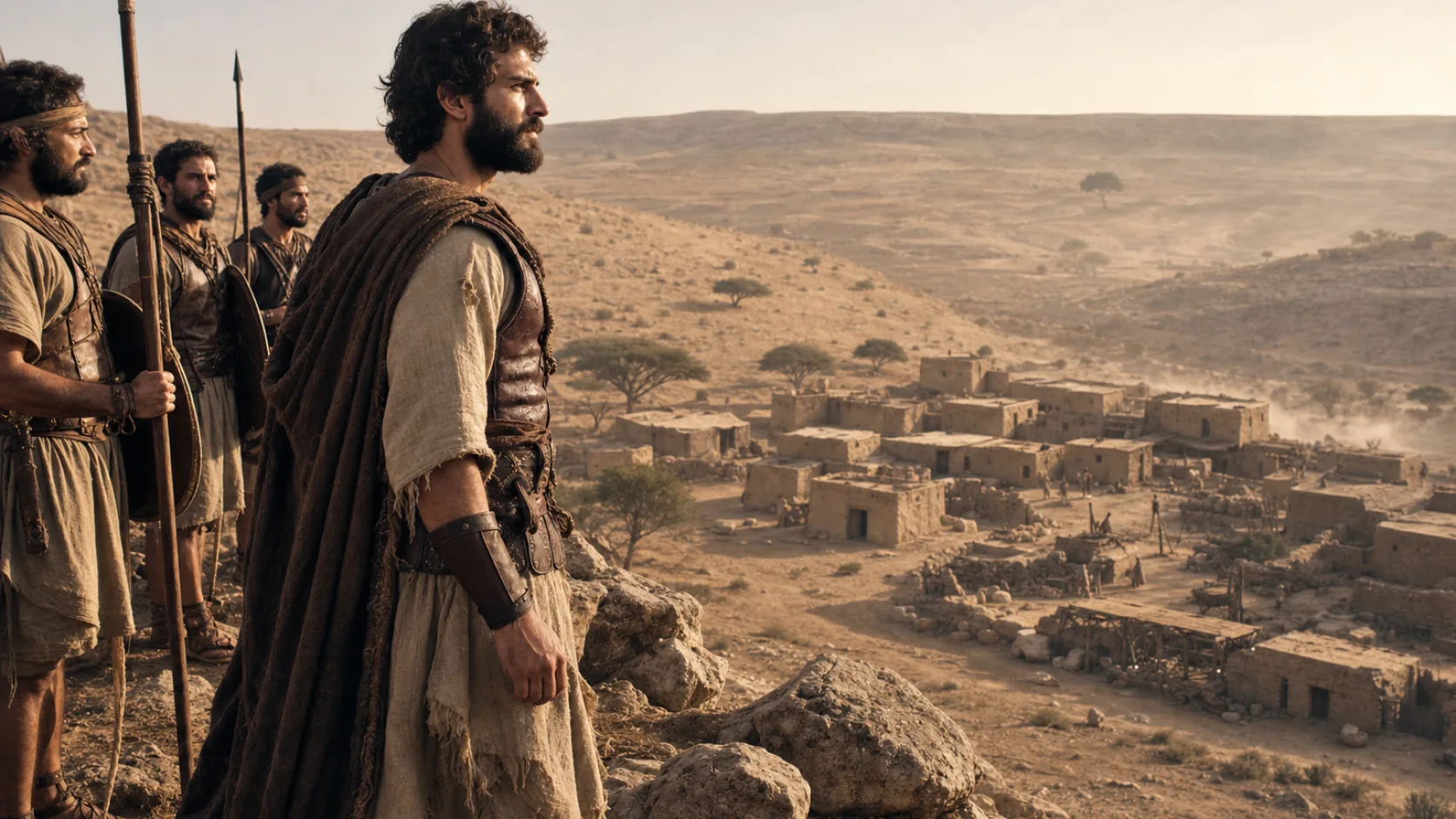 Biblical scene illustrating David Lives among the Philistines