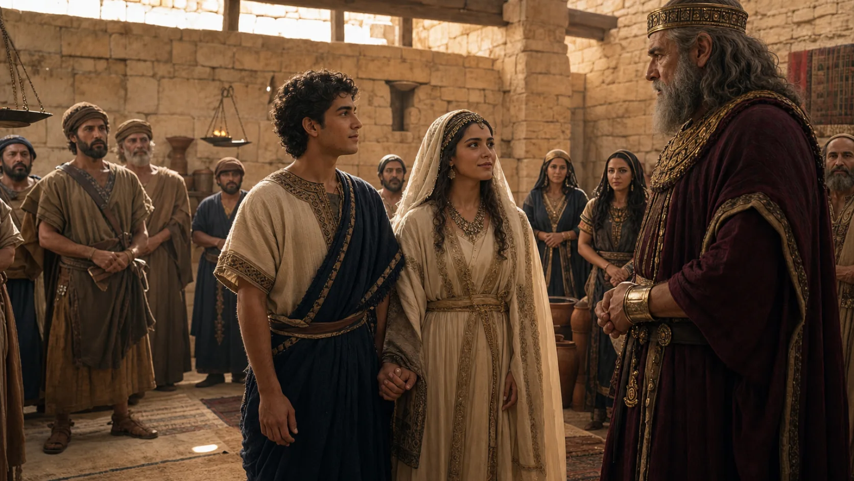 Biblical scene illustrating David Marries Michal