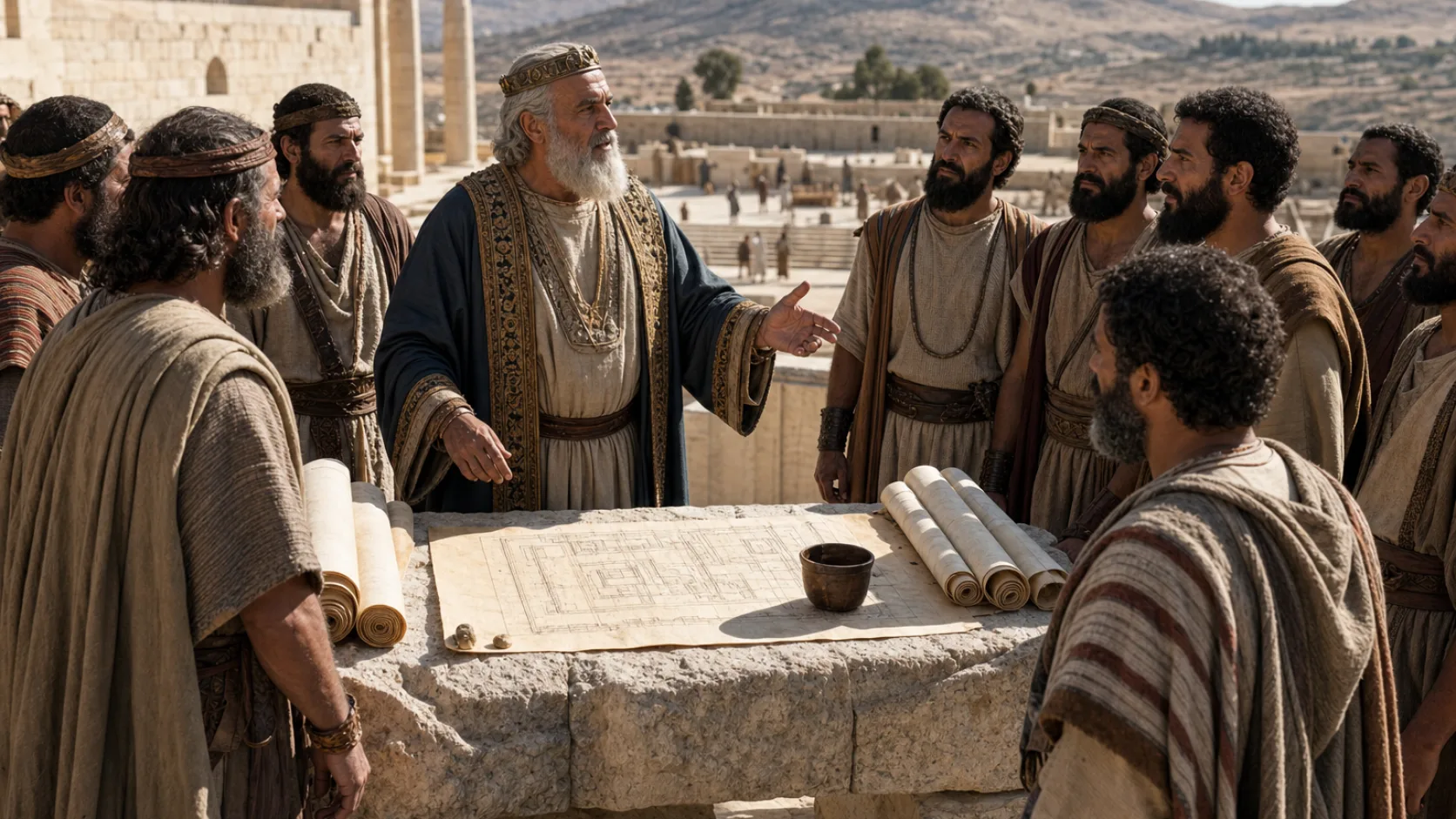 Biblical scene illustrating David Organizes the Temple Gatekeepers