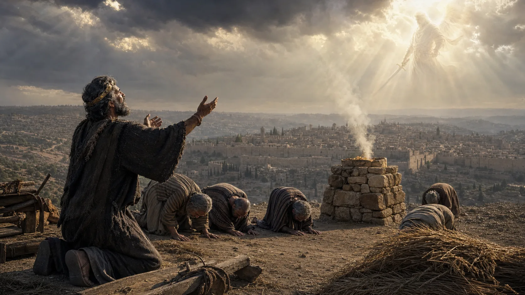 David Prays concerning the Plague biblical prayer scene