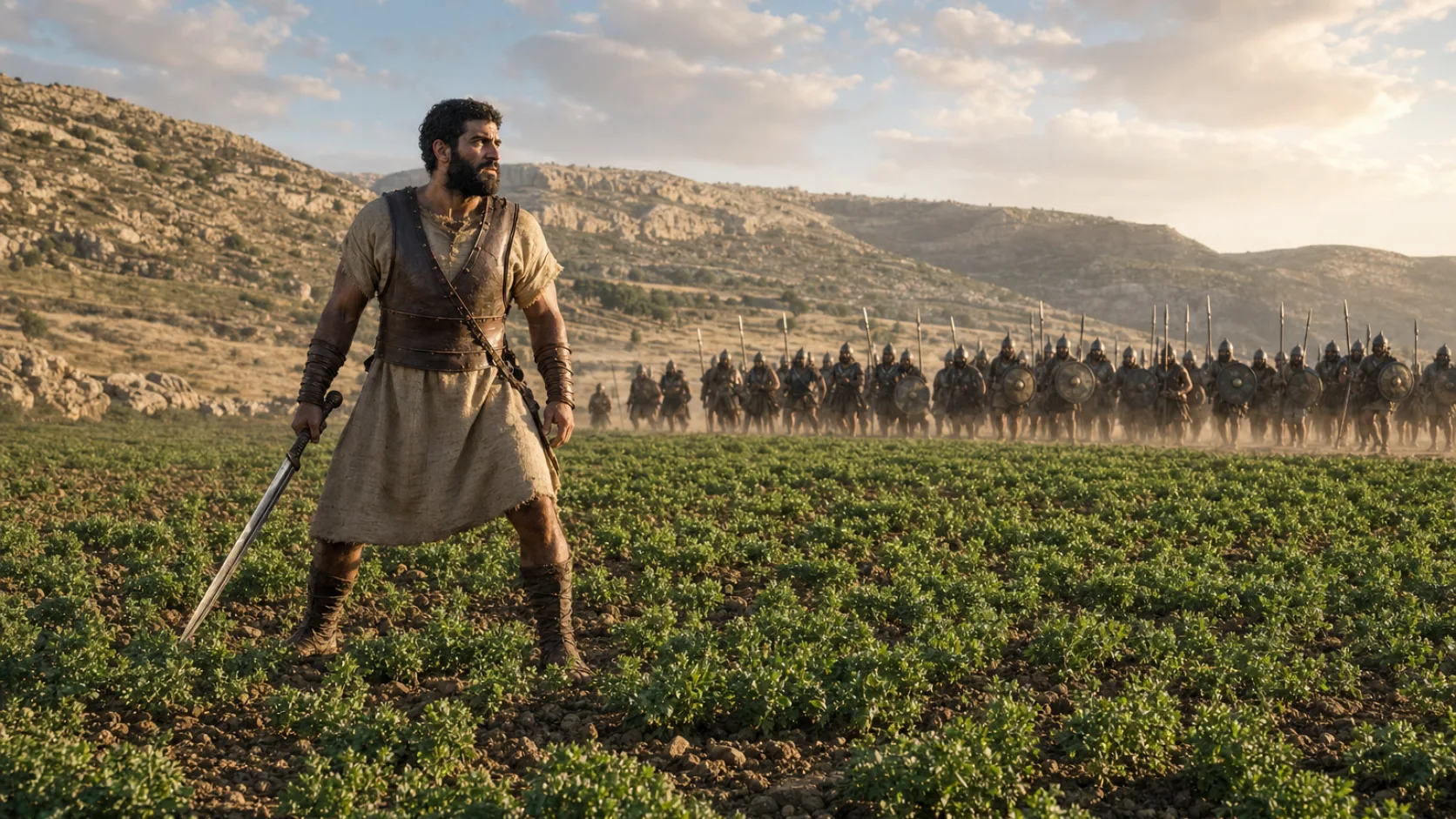 Biblical scene illustrating Davids Mighty Men Perform Famous Acts of Valor