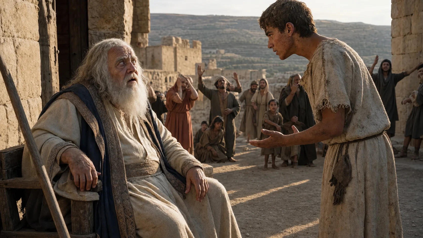 Biblical scene illustrating Eli Dies after Hearing the Ark Has Been Captured