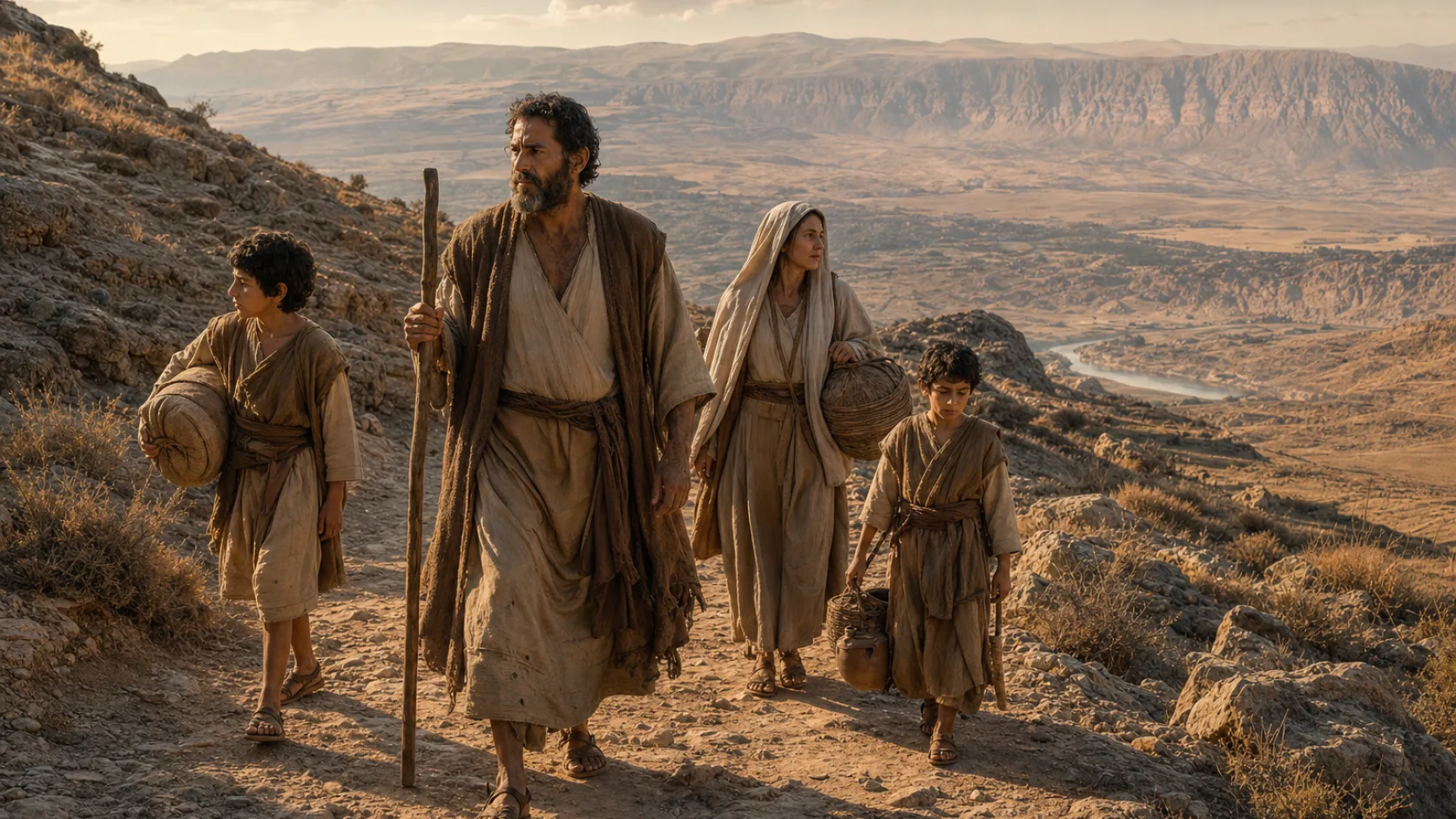 Biblical scene illustrating Elimelech's Family Moves to Moab