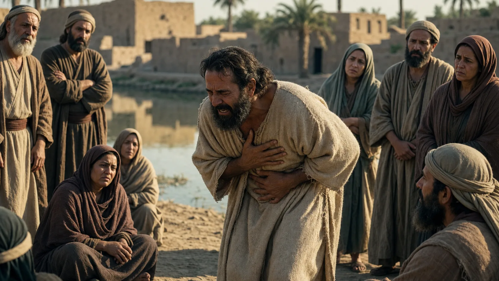 Biblical scene illustrating Ezekiel Groans before the People as a Sign