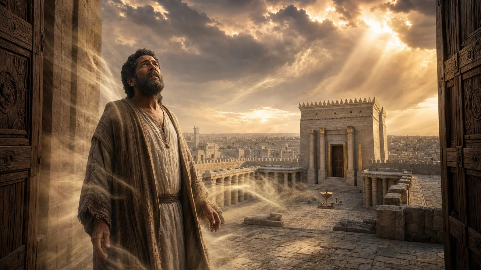 Biblical scene illustrating Ezekiel Is Taken in a Vision to Jerusalem