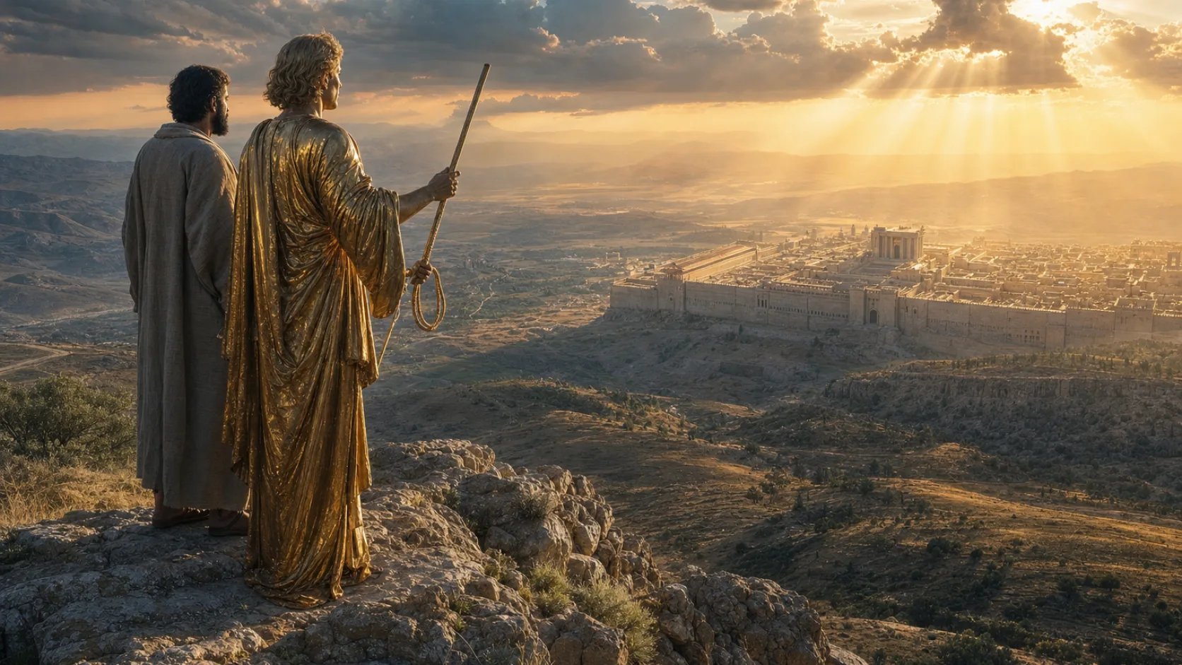 Biblical scene illustrating Ezekiel Is Taken in Vision to a High Mountain in Israel