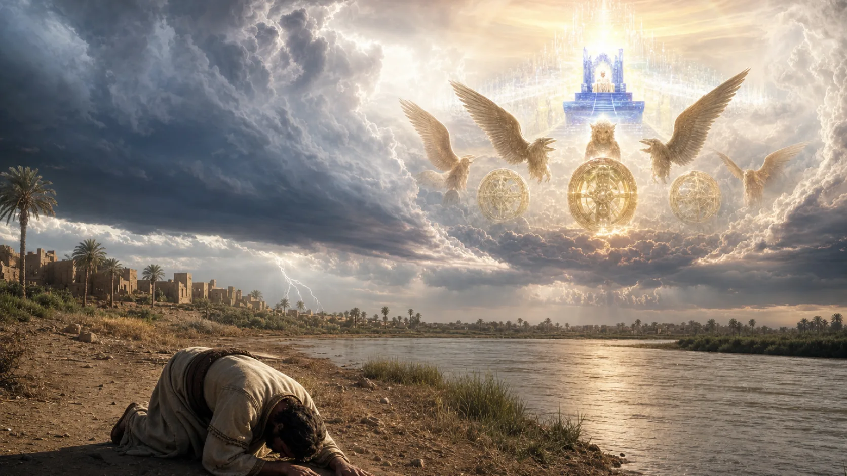 Biblical scene illustrating Ezekiel Sees the Glory of the Lord