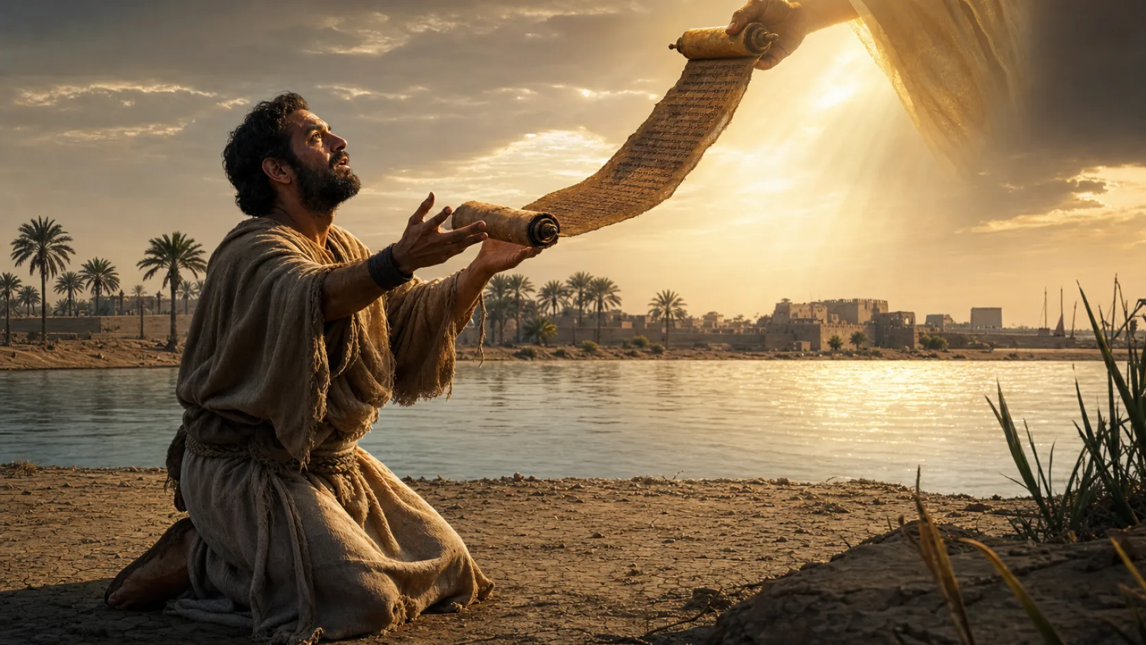 Ezekiel’s Scroll in a detailed biblical historical scene
