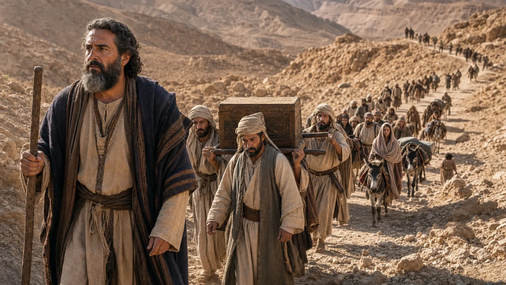 Biblical scene illustrating Ezra Leads a New Group of Exiles toward Jerusalem