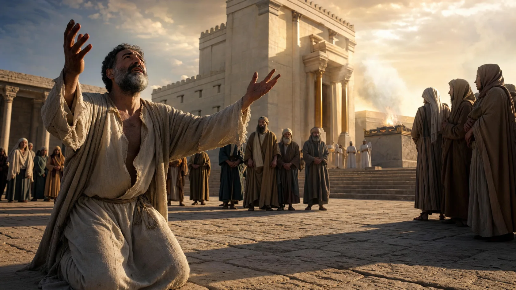 Biblical scene illustrating Ezra Learns that Israelites Have Married Foreign Peoples