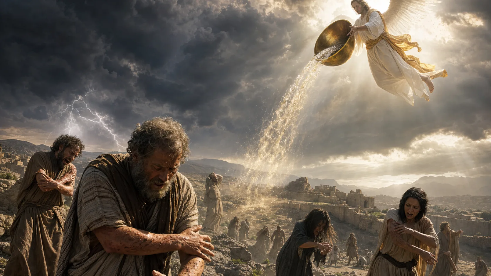 First Bowl in a detailed biblical historical scene