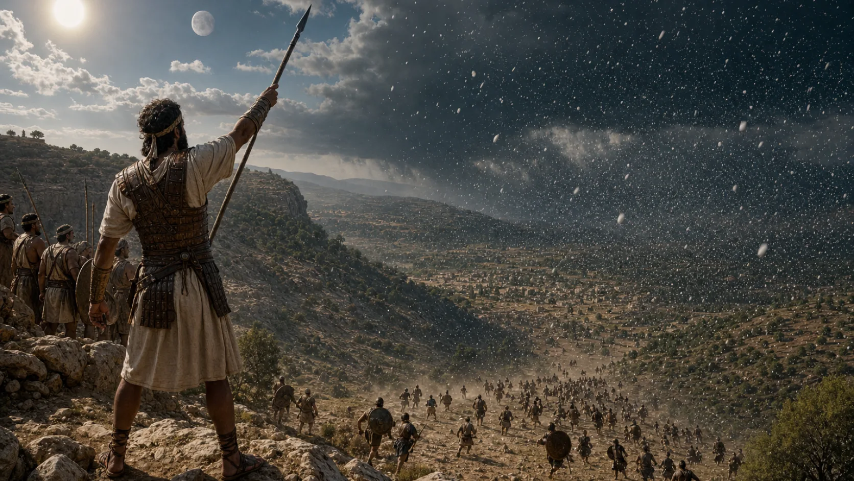 Biblical scene illustrating Five Amorite Kings Attack Gibeon