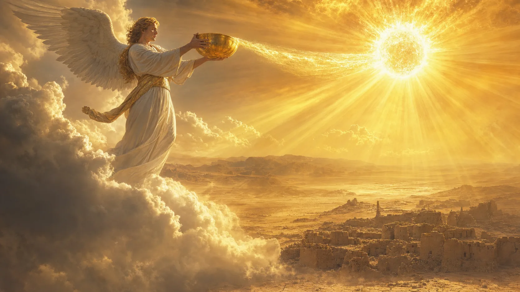 Fourth Bowl in a detailed biblical historical scene