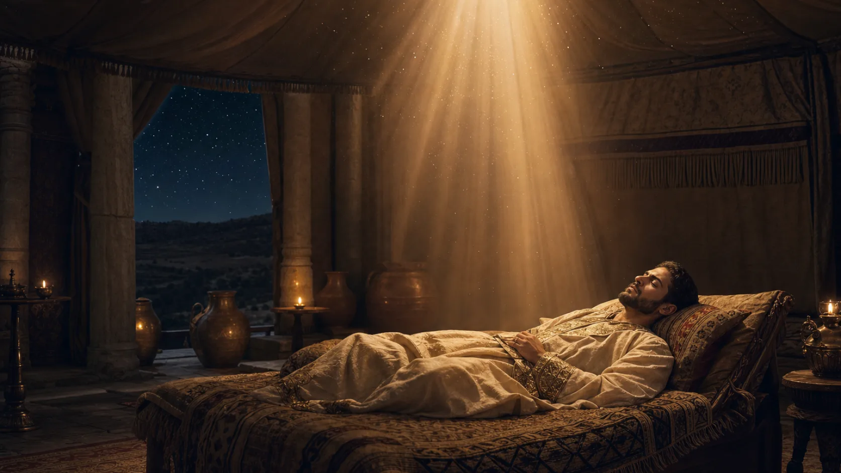 Biblical scene illustrating God Appears to Solomon in a Dream at Gibeon