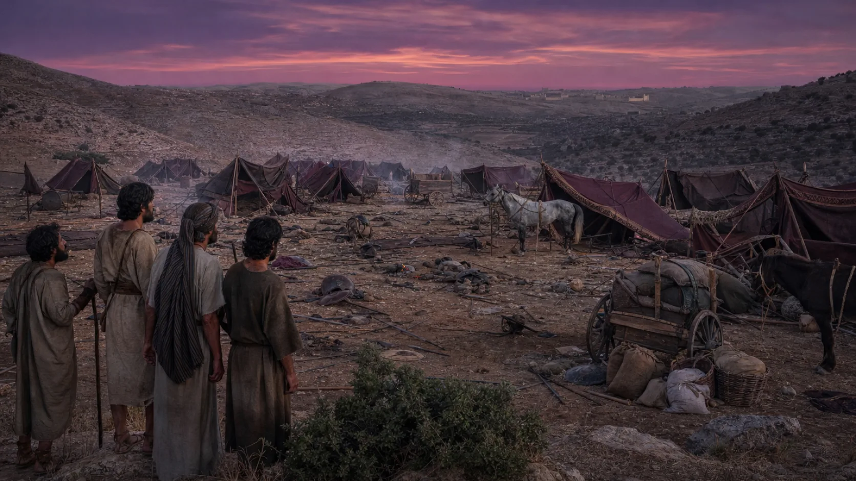 Biblical scene illustrating God Causes the Aramean Army to Flee