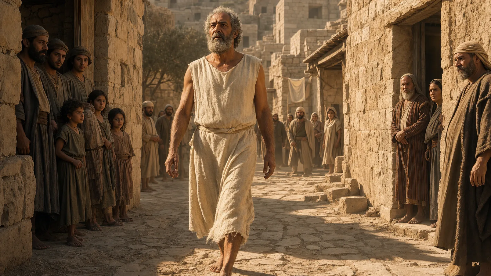 Biblical scene illustrating God Commands Isaiah to Walk Barefoot and Unclothed