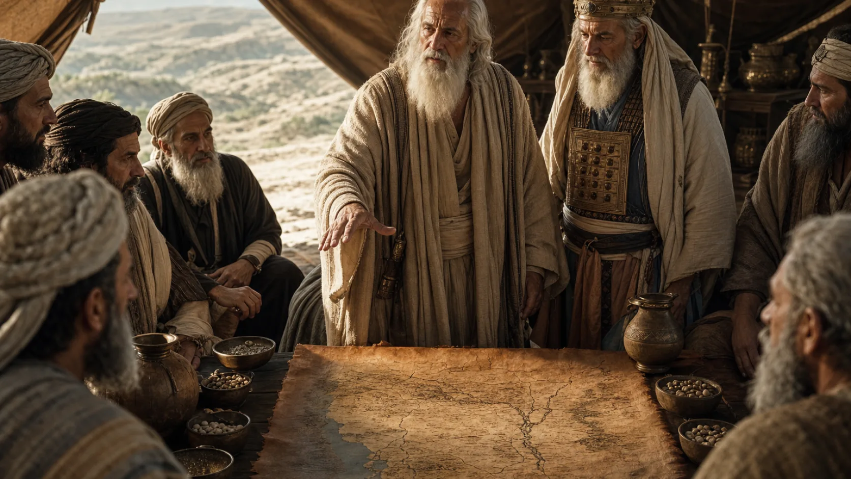 Biblical scene illustrating God Commands Joshua to Divide the Remaining Land