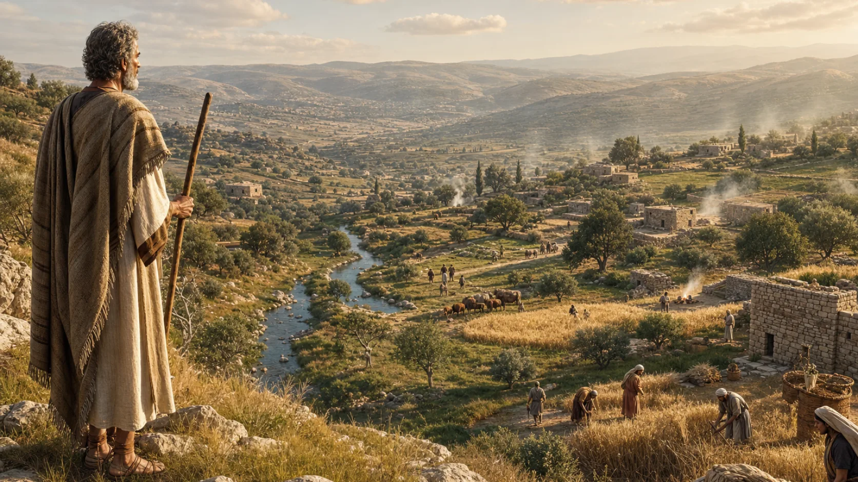 Biblical scene illustrating God Gives Israel Rest in the Promised Land
