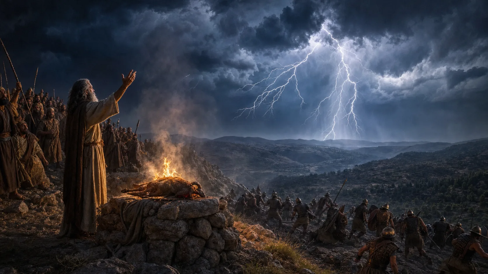 Biblical scene illustrating God Gives Israel Victory over the Philistines at Mizpah