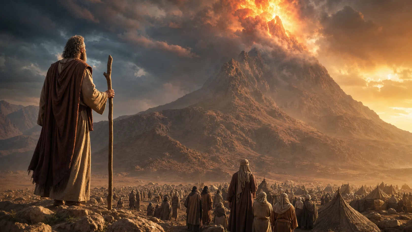 Biblical scene illustrating God Gives the Ten Commandments