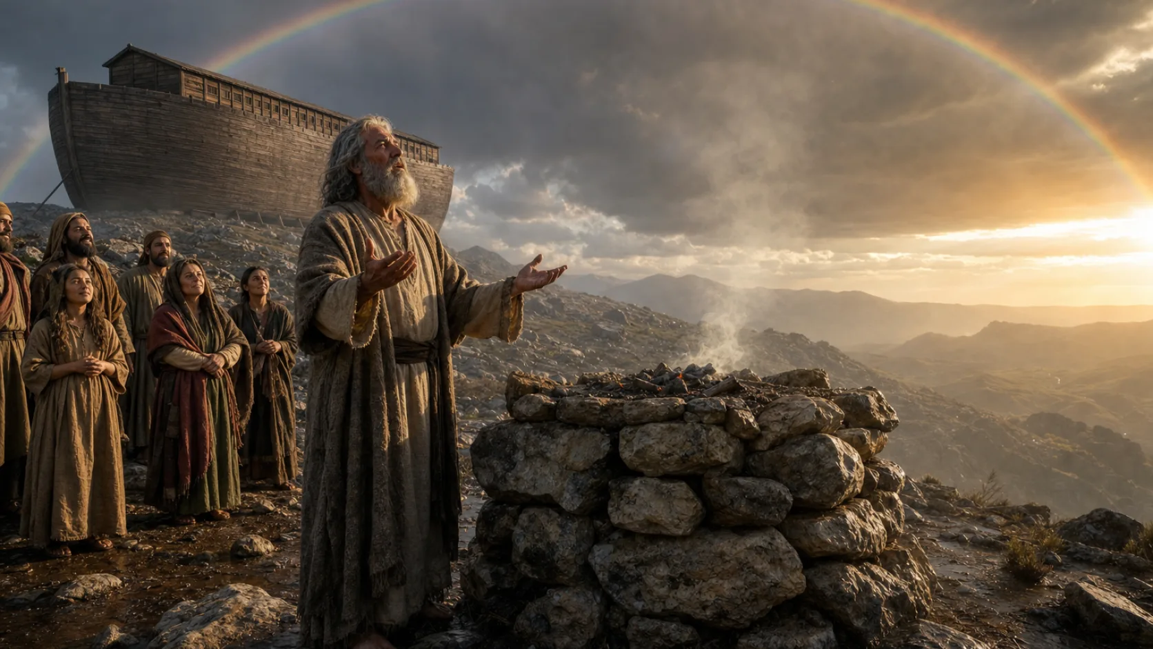 Biblical scene illustrating God's Covenant with Noah